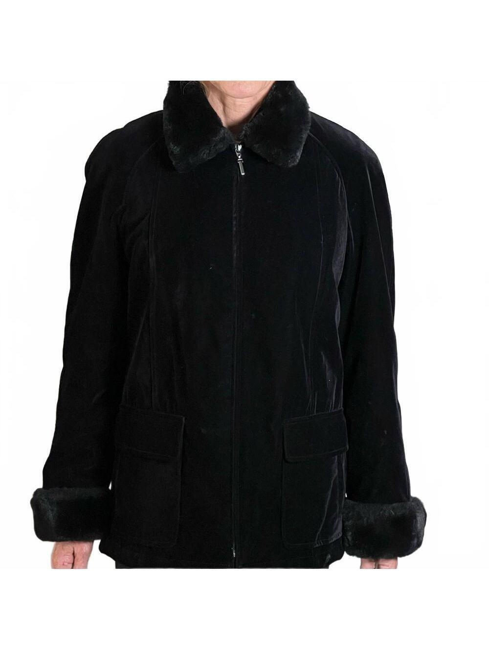 Velvet Fur Coat Faux Shearling Collar Cuff Relaxed Jacket Quilted Jacket XS